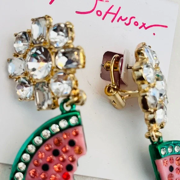 Betsey Johnson Faux Stones & Crystals Backyard Watermelon Drop Earrings (NWT) - Picture 5 of 9